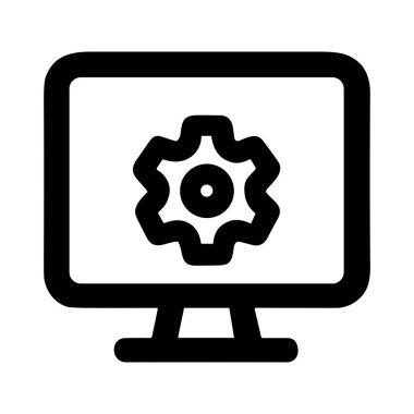 Bir çarklı sembolü gösteren, sistem ayarlarını, yazılım yapılandırmasını, bakımını veya teknik desteği temsil eden basit bir masaüstü bilgisayar ekran simgesi simgesi.