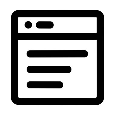 Dijital bir belge, web sayfası veya uygulama penceresini temsil eden minimalist bir vektör simgesi. Grafik, UI tasarımı için uygun içerik çizgilerine sahip basit bir çerçeve içeriyor.