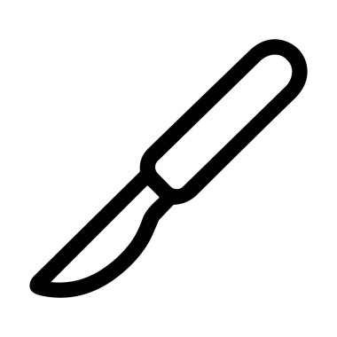 Cerrahi neşteri temsil eden basit ve temiz bir sanat simgesi. Bu minimalist grafik tıbbi, sağlık ve cerrahi tasarım elementleri için mükemmeldir..