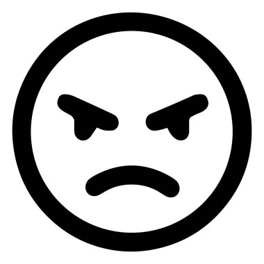 Kızgın ya da kızgın bir yüzün basit bir vektör simgesi. Bu ifade somurtkan bir ağız, çatık kaşlar, hayal kırıklığı, sinir bozukluğu ya da öfke duygularını ifade eder..