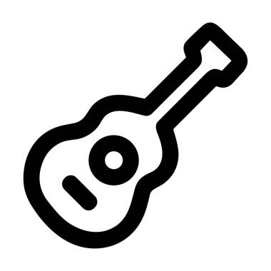 Klasik bir akustik gitarı tasvir eden minimalist ve koyu siyah bir taslak ikonu. Bu basit vektör grafiği, müzik veya eğlence temaları için mükemmel beyaz bir arkaplanda izole edilmiştir..