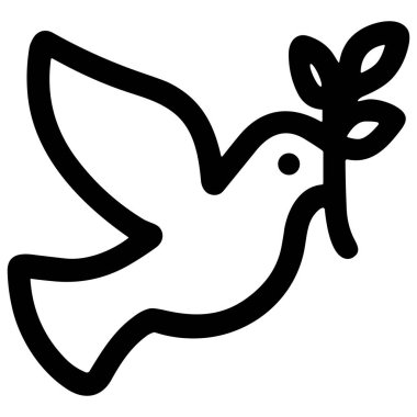 Bir zeytin dalı taşıyan uçan güvercinin minimalist siyah beyaz çizgisi. Bu sembol barışı, umudu, aşkı ve yeni başlangıçları temsil ediyor..