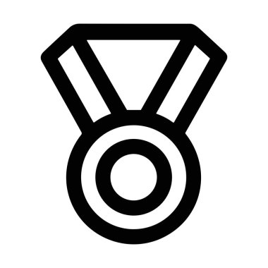 Kurdeleli bir madalyanın minimalist grafik çizimi. Bu izole vektör sembolü başarıyı, birinciliği, rekabeti ve en iyi olmayı temsil eder..