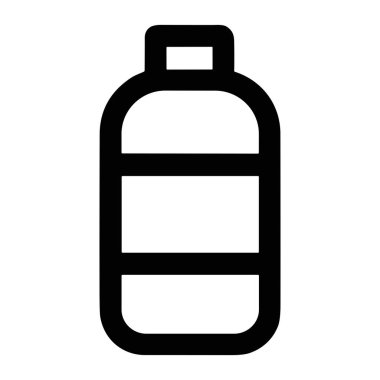 Genel bir şişenin minimalist vektör grafiği. Bu temiz, cesur taslak simgesi silindirik bir gövde, bir kapak ve çeşitli tasarım projeleri için mükemmel boş bir etiket alanı içerir..
