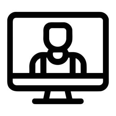 Bilgisayar ekranında gösterilen bir kişinin ya da kullanıcı avatarının basit bir siyah çizgi simgesi. Video çağrılarını, çevrimiçi profilleri, uzaktan iletişimi ve sanal toplantıları temsil eder.