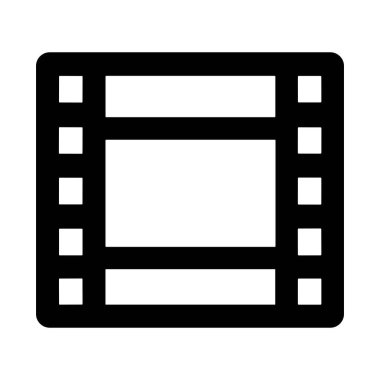 Tek bir film karesinin minimalist bir sanat simgesi. Bu grafik sembol, web veya uygulama tasarımı için beyaz bir arka planda izole edilmiş filmler, sinema, video ve film yapımcılığını temsil etmektedir..