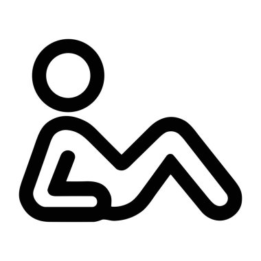 Siyah ve beyaz bir vektör grafik simgesi stilize edilmiş bir figürün mekik çekişini gösteriyor. Fitness, egzersiz, egzersiz ve çekirdek gücünü temsil eder..