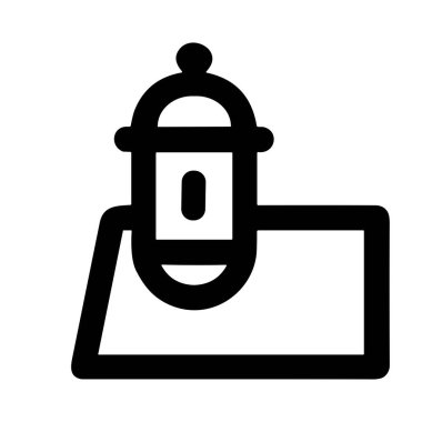 Bir yangın musluğunun basit siyah beyaz çizgili sanat simgesi. Bu vektör grafiği itfaiye ekipmanları, su kaynakları ve kentsel güvenlik altyapısını temsil etmektedir..