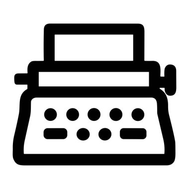 Klasik bir daktilonun basit, kalın çizgi simgesi. Bu izole grafik sembolü yazarlığı, gazeteciliği, edebiyatı ve klasik teknolojiyi temsil eder. Ağ ve yazdırma için mükemmel.