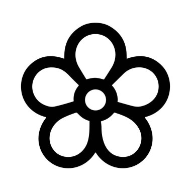 Beş yuvarlak taç yaprağı ve dairesel merkezi olan bir çiçeğin temiz ve basit siyah ana hatlı ikonu. Bu minimalist grafik beyaz bir arkaplanda izole edilmiş, ağ ve baskı için mükemmel..