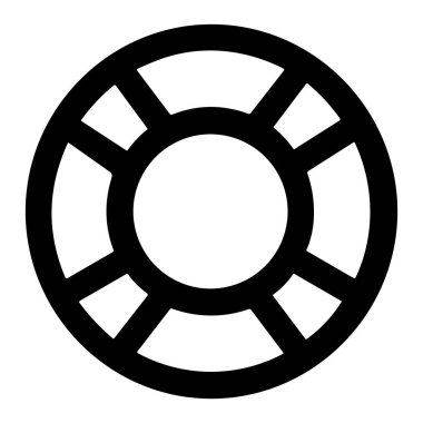 Can yeleği ya da can simidinin minimalist siyah beyaz grafiği. Bu basit vektör simgesi denizde güvenlik, yardım, destek ve acil kurtarmayı temsil eder.