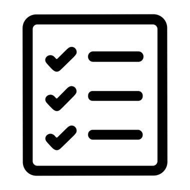 Yapılacaklar listesi ya da yapılacaklar listesinin minimalist siyah beyaz çizgi simgesi. Üretimi, organizasyonu ve başarıyı sembolize eden kontrol işaretleriyle birlikte üç öğe tamamlanmış olarak işaretlenmiştir..