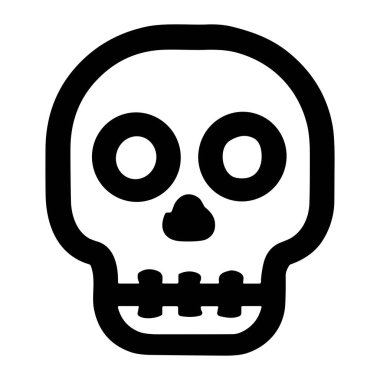 Bir insan kafatasının minimalist ve koyu siyah ana hatlı simgesi. Tasarım geniş dairesel göz yuvaları, basit bir burun boşluğu ve dişli basit bir çene içerir..