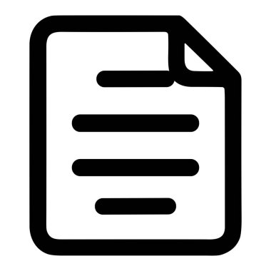 A minimalist black and white line art icon representing a document, file, or page. The graphic features stylized text lines and a dog-eared corner, isolated on a white background.