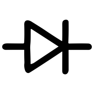 Basit bir siyah-beyaz diyot çizimi, temel bir elektronik bileşen sembolü. Bu simge, elektrik devrelerinde kullanılan yarı iletken bir aygıtı temsil eder.
