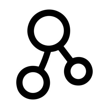 Paylaşım, bağlantı ve ağ gibi kavramları temsil eden basit bir siyah ve beyaz grafik simgesi, temiz beyaz arkaplan üzerindeki çizgilerle birbirine bağlı üç çemberi içerir..