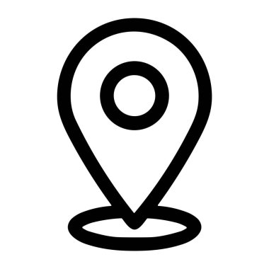 Haritadaki GPS, hedef ve yer bulgusunu sembolize eden, beyaz bir arka planda koyu siyah çizgili minimalist bir konum belirleyici simgesi.