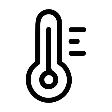 Siyah çizgili, beyaz arkaplanda izole edilmiş minimalist bir termometre simgesi. Bu vektör grafiği sıcaklık, hava, iklim ve bilimsel ölçümleri temsil eder.
