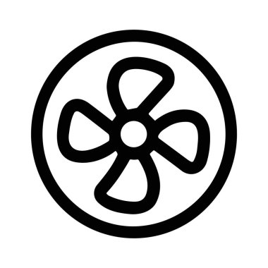 Dört pervaneli basit bir siyah beyaz çizgili sanat simgesi. Bu minimalist karalama tarzı sembol havalandırma, soğutma, hava dolaşımı ve pervaneleri temsil eder..