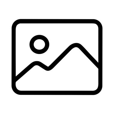 Bir resmi, resmi veya galeriyi temsil eden basit bir siyah taslak simgesi. Bu vektör grafiği, dağları ve yuvarlak bir çerçevenin içinde beyaz bir arkaplanda izole edilmiş güneşi olan biçimlendirilmiş bir manzara gösteriyor..