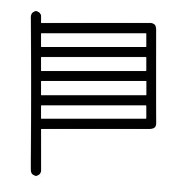 Direkte bayrak gösteren minimalist siyah beyaz bir simge. Bayrak dört kalın yatay şeride sahiptir. Çeşitli kavramlar için temiz ve basit bir grafik sembolü.