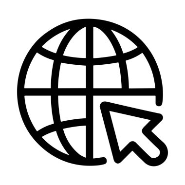 Fare imleci okuyla basit bir siyah çizgi simgesi, İnternet, dünya çapında ağ, çevrimiçi erişim ve beyaz arka planda küresel iletişimi sembolize ediyor..