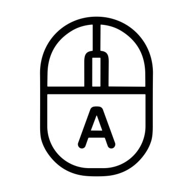 Beyaz arka planda bir bilgisayar faresinin minimalist siyah çizgi sanat simgesi. Tasarım, A harfini, metni, tipografiyi veya otomatik özelliği sembolize eder..