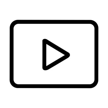 Yuvarlak bir dikdörtgenin içindeki bir çalma düğmesinin basit siyah ana hatlı simgesi. Bu vektör grafiği dijital arayüzde bir video, ses veya diğer çokluortam içeriğini simgeler.