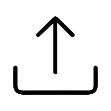 İnce siyah çizgi ikonu olarak tasvir edilmiş minimalist bir gönderme sembolü. Bir ok, temiz beyaz bir arkaplanda izole edilmiş, ağ ve uygulama arayüzleri için mükemmel bir konteynır veya tepsiden yukarıya doğru işaret eder.