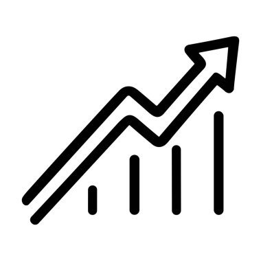 Artan bir ok ile bir çubuk grafiğinin basit bir çizgi simgesi, finansal başarıyı, karı, yatırım büyümesini ve pozitif veri analizini simgeliyor.