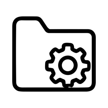 Dişli sembollü basit bir siyah çizgi simgesi. Bu grafik sistem ayarlarını, proje yapılandırmasını, dosya yönetimini ve beyaz arkaplandaki tercihleri temsil eder.
