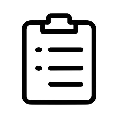 Kurşun listeli bir belgeyi tutan bir panonun minimalist siyah ana hatlı simgesi. Görevleri, yapılacaklar listelerini, planlama, organizasyon ve raporları temsil eder.