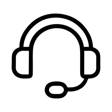 Üzerinde mikrofon olan bir kulaklığın minimalist taslak simgesi. Bu sembol müşteri hizmetleri, çağrı merkezleri, teknik destek, iletişim ve ses ekipmanlarını temsil etmektedir..