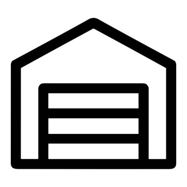 Bir depo, depo ya da garajı temsil eden minimalist bir grafik ikonu. Bu basit tasvir beyaz bir arka planda izole edilmiş, geniş bir kepenk kapağı olan bir bina içeriyor..
