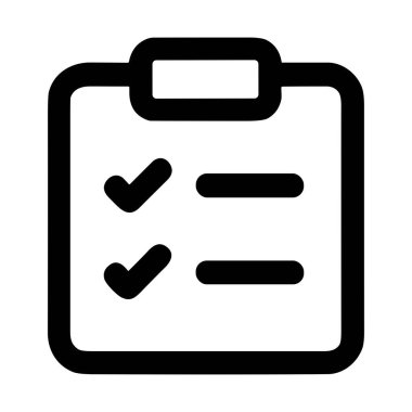Bir panonun minimalist vektör simgesi. Tamamlanmış olarak işaretlenmiş iki ögeyi gösteren bir kontrol listesi. Bu sembol görevleri, yapılacaklar listelerini, planlama ve organizasyonu temsil eder.