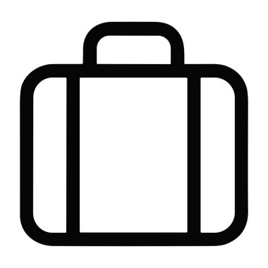 Seyahat çantası ya da valizin basit ve modern vektör grafiği. Bu minimalist simge yuvarlak köşeli ve saplı, seyahati, tatili ya da işi sembolize eden siyah bir ana hatla gösterilir..