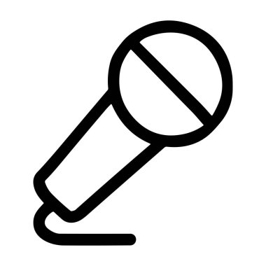 Üzerinde kesik olan basit bir mikrofon çizgisi ikonu. Bu sembol, sessiz, mikrofon kapalı, ses yok veya beyaz arkaplan üzerinde pasifleştirilmiş ses girdisini temsil eder.