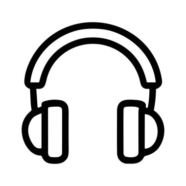 Kulaklığın minimalist sanat simgesi. Bu basit siyah beyaz grafik ses, müzik, ses ve dinlemeyi temsil ediyor. Beyaz bir arkaplanda izole edilmiş.