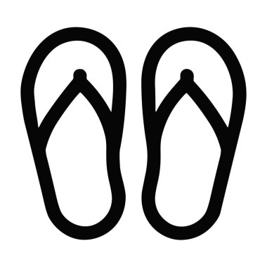 Bir çift parmak arası sandaletin temiz bir vektör grafik çizimi. Bu minimalist siyah taslak simgesi yaz, sahil ve seyahat temaları için mükemmeldir..