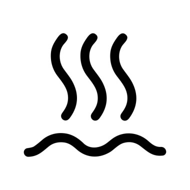 Yüzeyden yükselen üç dalgalı çizgiyi gösteren basit bir grafik sembolü, ısı, buhar, sıcak yiyecek veya sıcaklığı gösteriyor. Beyaz bir arkaplanda izole edilmiş.