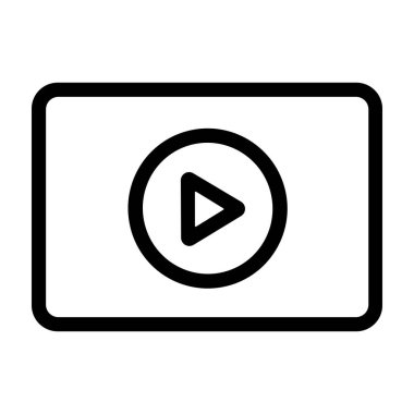 Ortasında dairesel oynatma tuşu olan bir video ekranının minimalist ana hatları simgesi. Web ve uygulama arayüzleri için temiz ve modern bir grafik.
