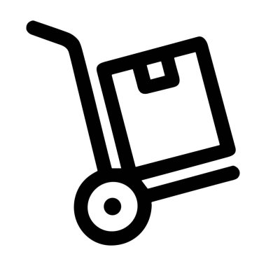 Minimalist siyah çizgili bir el arabası ikonu ya da karton kutu taşıyan bir bebek. Bu sembol lojistik, taşınma, nakliye ve depo işlerini temsil ediyor..