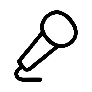 Kablolu klasik bir el mikrofonunun minimalist siyah taslak ikonu. Bu basit vektör grafiği ses, ses, müzik, podcast ve iletişimi temsil eder..