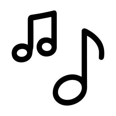 İki siyah notadan oluşan basit ve temiz bir simge, sekizinci bir nota ve bembeyaz arkaplanda müziği, melodiyi, ritmi ve sesi temsil eden ışıltılı bir titreşim..