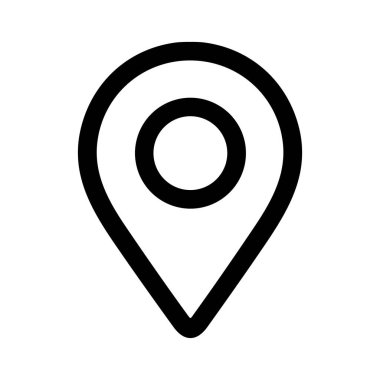 Harita iğnesi ya da yer işaretleyicisinin basit ve temiz bir siyah çizgi resim simgesi. Bu minimalist vektör grafiği kullanıcı arayüzleri, web siteleri ve navigasyon uygulamaları için mükemmeldir.