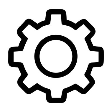 Basit, koyu siyah çizgili, dişli ya da dişli bir sanat simgesi. Bu çok yönlü sembol ayarları, seçenekleri, mekaniği, mühendisliği, endüstriyi ve teknolojiyi temsil eder..