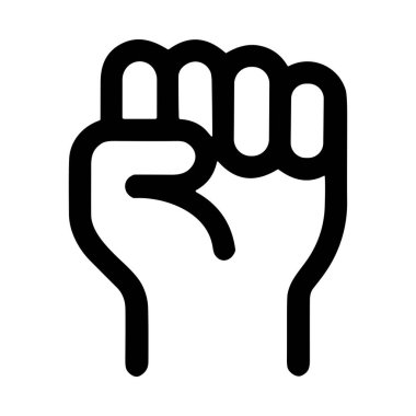 Beyaz zemin üzerinde sıkılmış bir yumruğun basit bir siyah çizgi sanat simgesi. Bu grafik gücü, dayanışmayı, devrimi ve protesto hareketlerini temsil ediyor..