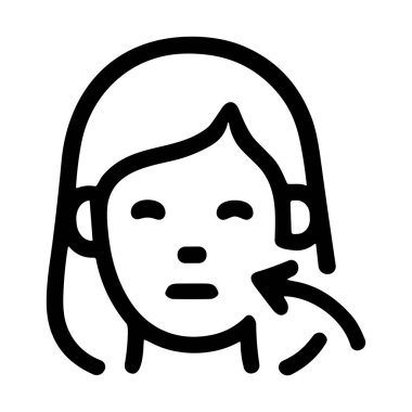 Yüz gerdirme, yanak büyütme ya da yaşlanma önleyici ve güzellik geliştirme için cilt sıkılaştırma gibi yüz estetiğini temsil eden basit bir siyah çizgi simgesi..