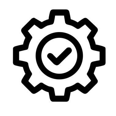 Vector illustration of a settings gear with a validation tick. Represents automation, system check, or a finished project. Isolated on a white background.