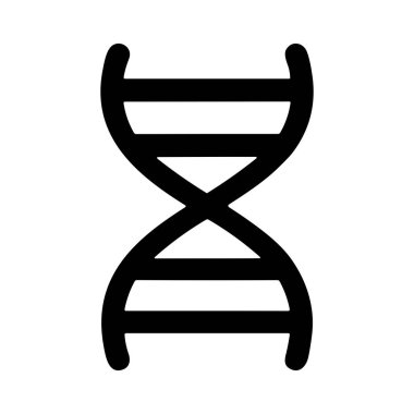 A simple and clean graphic illustration of a DNA molecule. This black and white icon symbolizes genetics, biology, heredity, and scientific research.